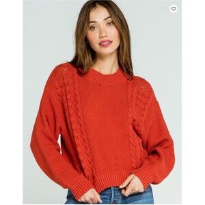 Billabong Great Escape Size Medium Sweater Rust Orange Cable Knit